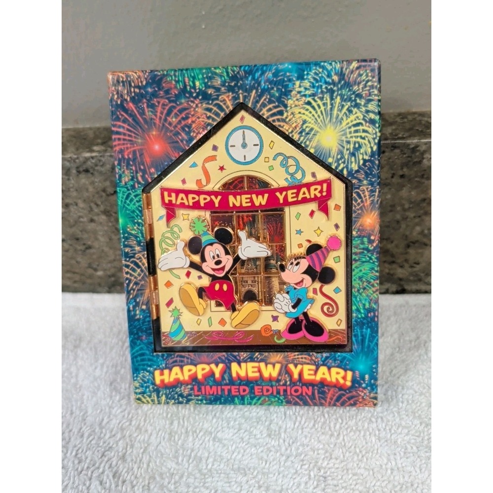 Disney Rare Happy New Year LE 1000 JUMBO Mickey Minnie Tinker Pin Hinge 2007 Box
